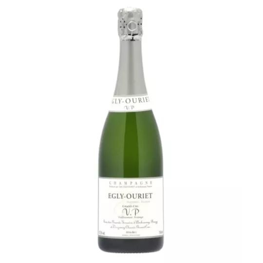 Bottle of Egly-Ouriet Grand Cru VP Extra-Brut Champagne, front label, extended ageing