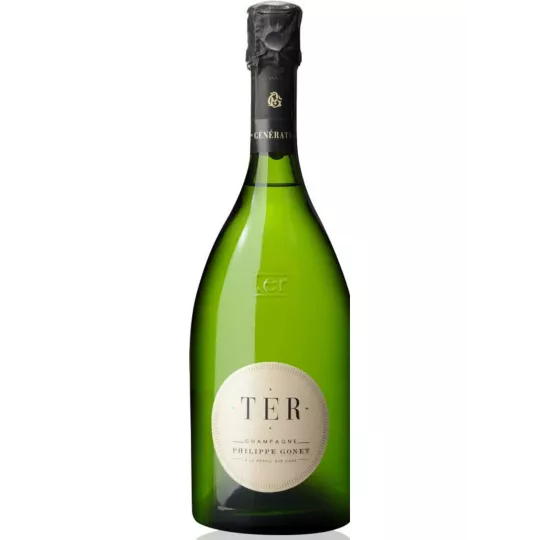 Bottle of Champagne Philippe Gonet TER Blanc Brut, 75cl, front view on white background