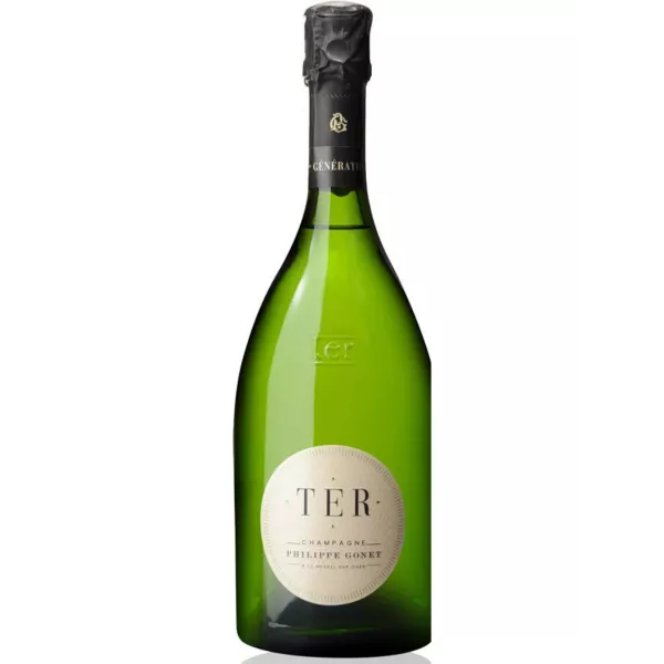 Bottle of Champagne Philippe Gonet TER Blanc Brut, 75cl, front view on white background