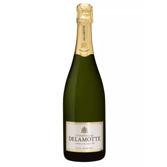 Bottle of Champagne Delamotte Blanc de Blancs Grand Cru 2012, front view