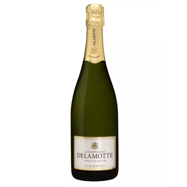 Bottle of Champagne Delamotte Blanc de Blancs Grand Cru 2012, front view