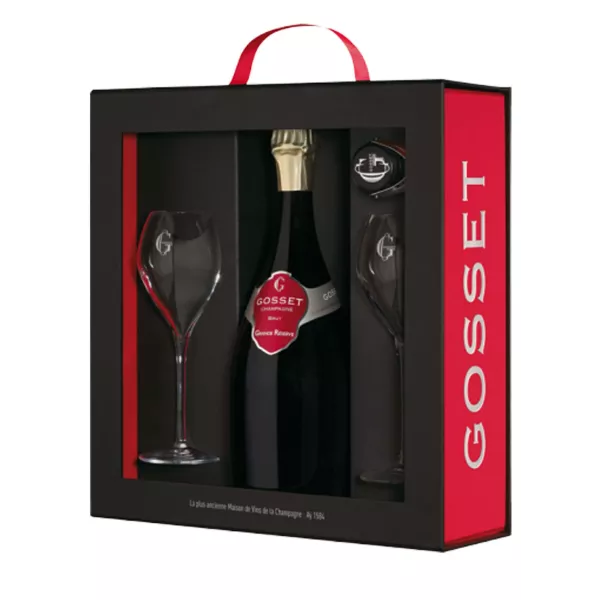 Bottle of Champagne Gosset Grande Réserve Brut 75cl, red label, front view