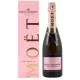 Bottle of Champagne Moët & Chandon Rosé Impérial, front view, pink label and matching cap
