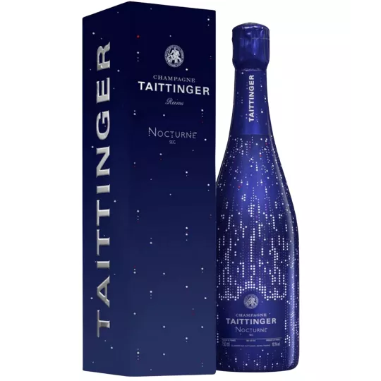 Bottle of Champagne Taittinger Nocturne, purple label, front view
