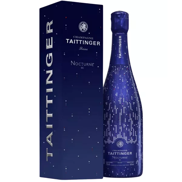 Bottle of Champagne Taittinger Nocturne, purple label, front view