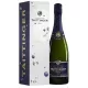 Bottle of Champagne Taittinger Prélude Grands Crus, front view, white and gold label