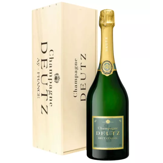 Champagne bottle Deutz Brut Classic Jeroboam 3L, gold label, front view