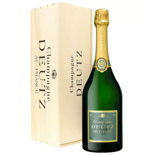 Champagne bottle Deutz Brut Classic Jeroboam 3L, gold label, front view