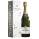Bottle of Champagne Taittinger Brut Prestige Magnum 1.5L with white and gold label, front view
