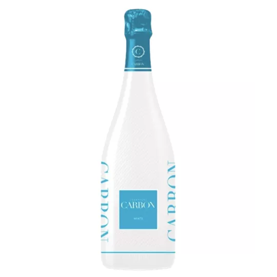 Carbon Sunset Champagne bottle, white textured finish, front view