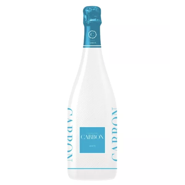 Carbon Sunset Champagne bottle, white textured finish, front view