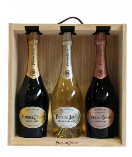 PERRIER-JOUËT champagne Gift Set 3 bottles, Grand Brut, Blanc de Blancs, Blason Rosé