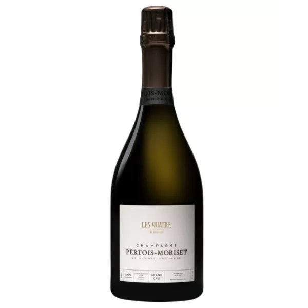 Bottle of Champagne Pertois-Moriset Les Quatre Terroirs Brut Blanc de Blancs Grand Cru on a neutral background