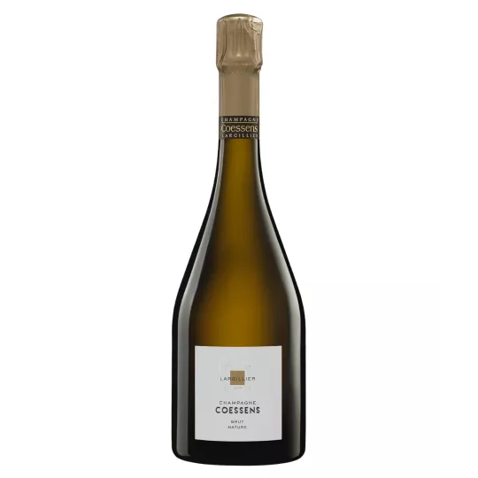 Bottle of Champagne Coessens Brut Nature, Blanc de Noirs, front view