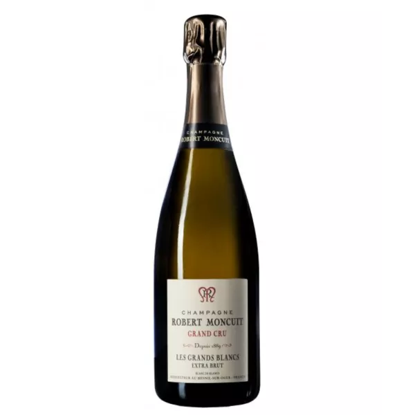 magnum bottle of champagne robert moncuit blanc de blancs extra-brut grand cru, front view