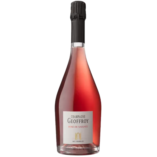 Bottle of Champagne René Geoffroy Premier Cru Rosé de Saignée, rosé, front view